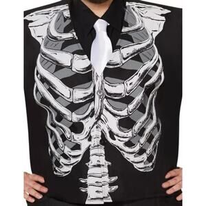 Ribcage Bones Vest Black White Button Adult Halloween Costume One Size XXL